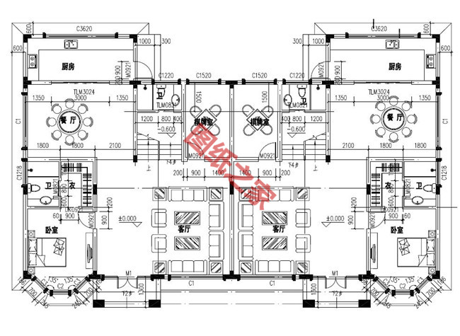氣派的三層雙拼別墅圖，沒個(gè)百八十萬的不敢建