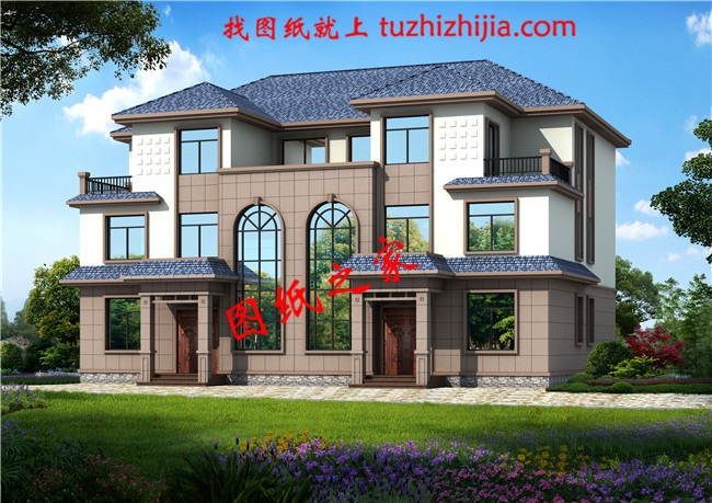 2018最新兄弟雙拼別墅設(shè)計(jì)圖紙，單戶130平米左右，經(jīng)典的簡歐式風(fēng)格