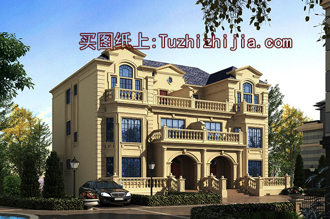 高端大氣三層雙拼自建房設(shè)計(jì)圖，外觀漂亮，240平左右