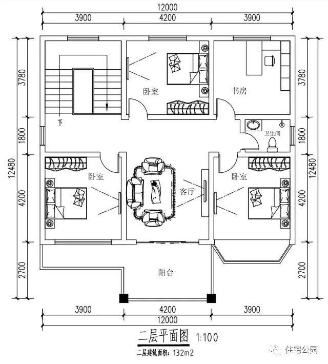 12x12.5米戶型方正的農(nóng)村自建別墅圖，看起來真大氣