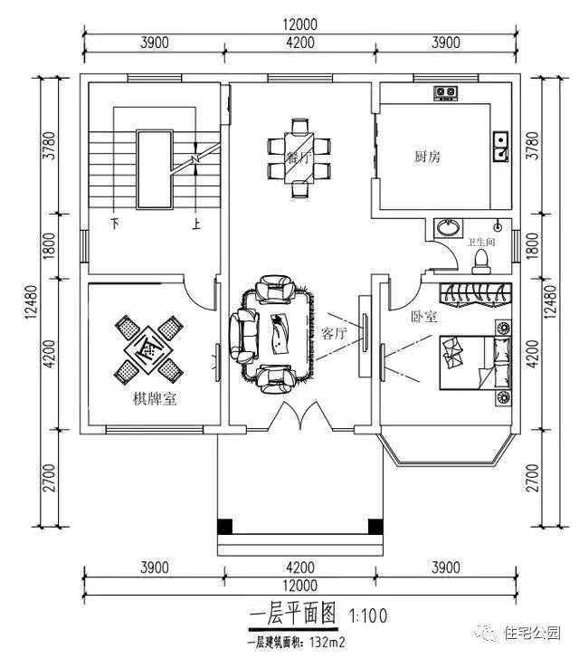 12x12.5米戶型方正的農(nóng)村自建別墅圖，看起來真大氣