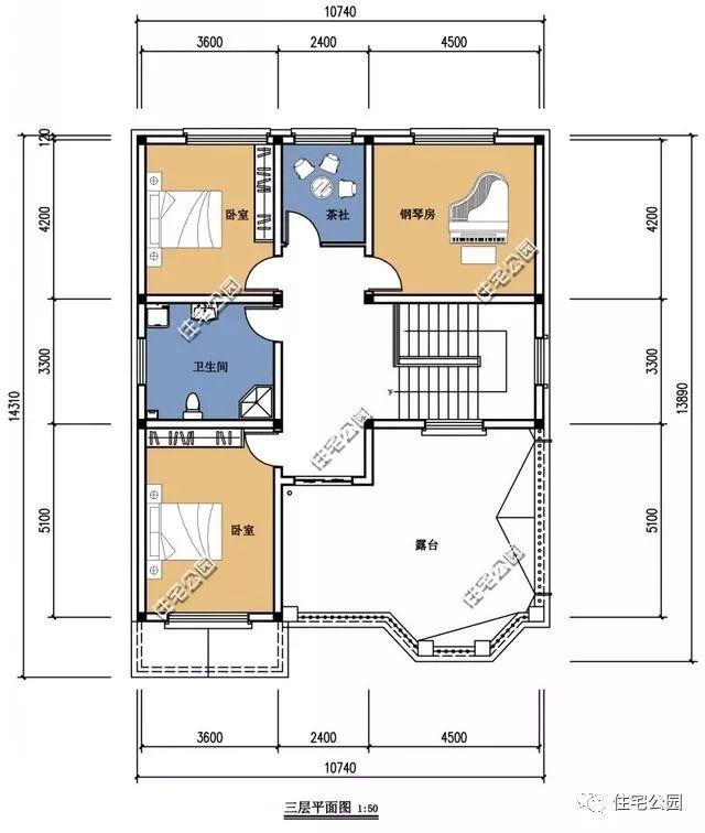 房間多的三層自建樓房設計方案圖，大家庭建造
