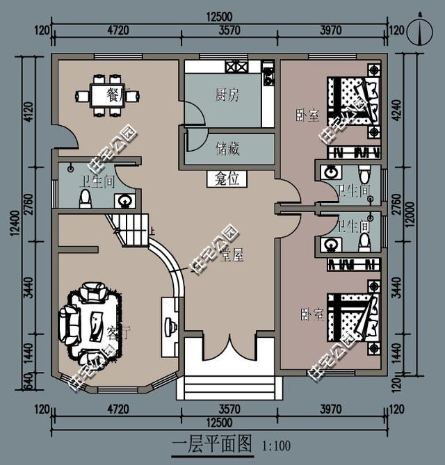 12X12米農(nóng)村二層房屋設(shè)計圖，外觀氣派，帶露臺