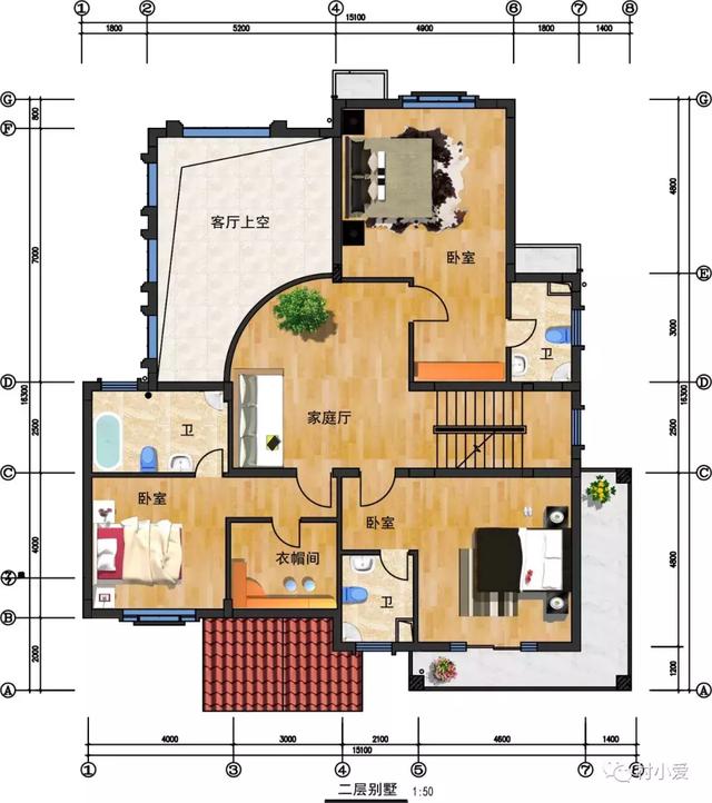 15x16m復式客廳三層房屋設計圖，大氣，美觀