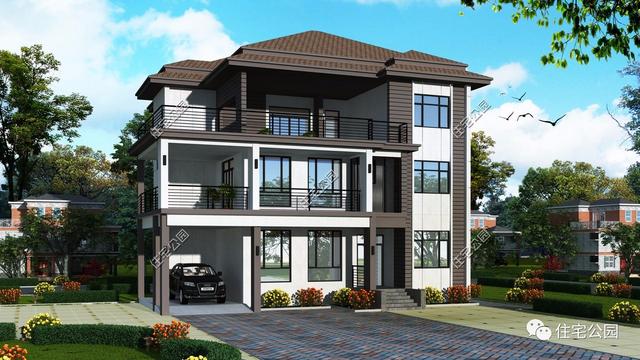3款帶車庫的兩層半小別墅設(shè)計圖，造價30萬左右