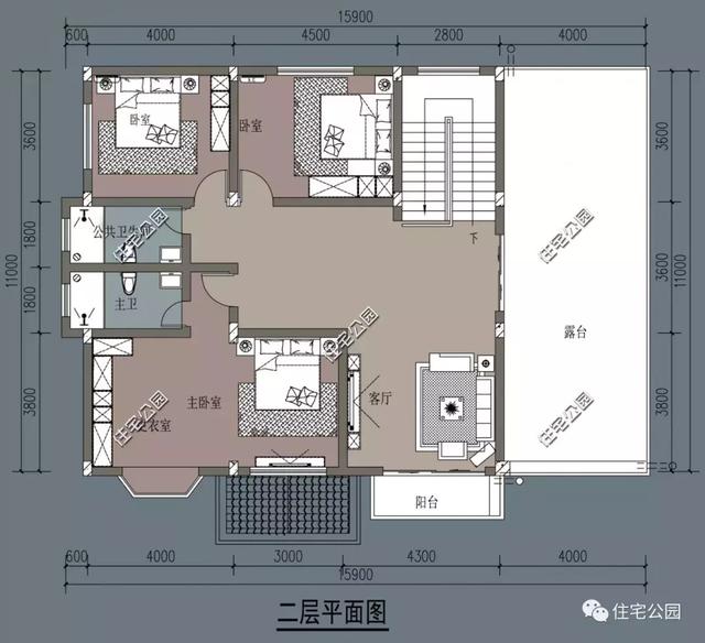 15X11米農村兩層別墅設計方案，5室3廳帶露臺