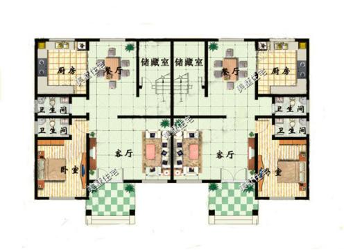 3款兩層雙拼小別墅戶型圖，兄弟建房首選雙拼