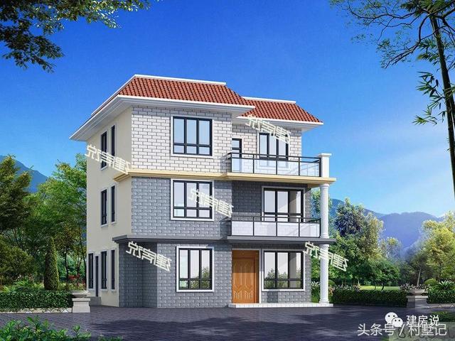 平頂帶挑空客廳三層別墅設(shè)計(jì)圖，110平宅基地首選