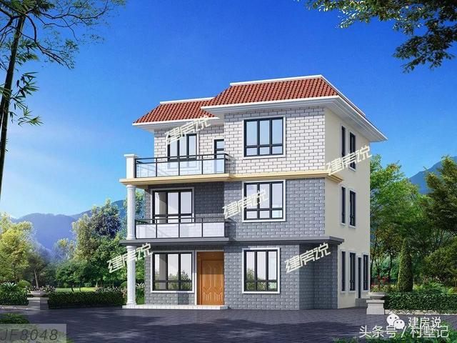 平頂帶挑空客廳三層別墅設(shè)計(jì)圖，110平宅基地首選