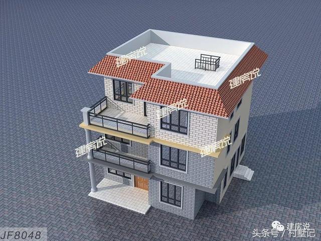 平頂帶挑空客廳三層別墅設(shè)計(jì)圖，110平宅基地首選