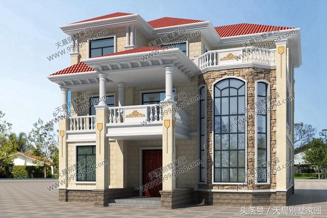 12X13米農(nóng)村三層豪宅別墅方案圖，外觀真大氣