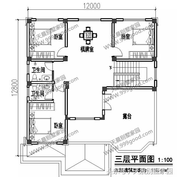 12X13米農(nóng)村三層豪宅別墅方案圖，外觀真大氣