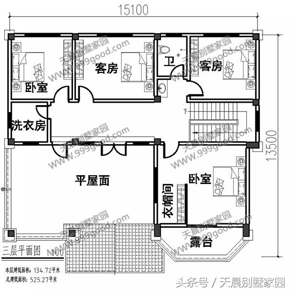 15*13米三層自建別墅方案圖，看起來高端、上檔次