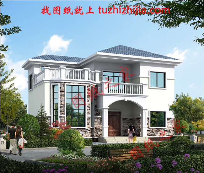 經(jīng)典二層100平米左右新農(nóng)村房屋設(shè)計(jì)圖紙及效果圖，客廳中空，造價(jià)20萬