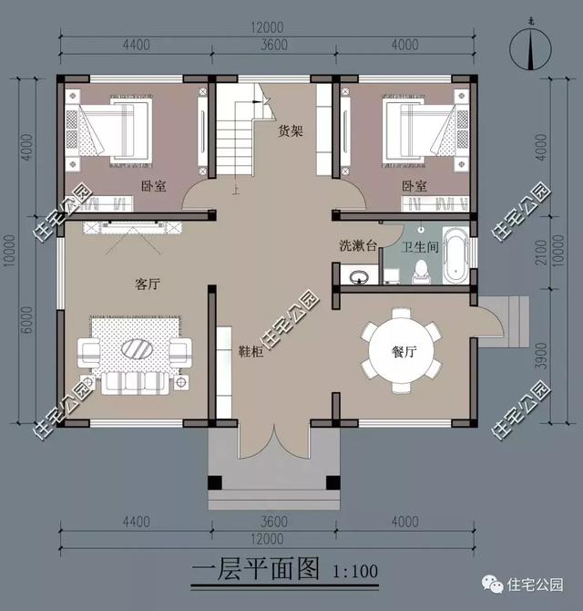 12X12米農(nóng)村簡歐三層樓房設(shè)計圖，挑空客廳