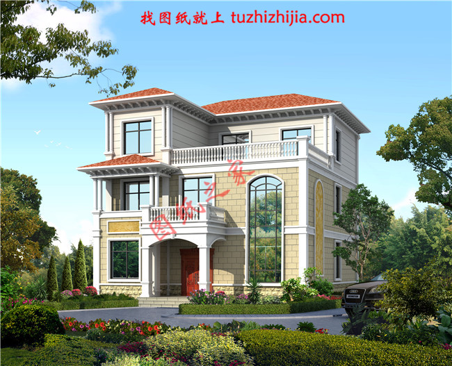 歐式大氣三層小別墅設(shè)計(jì)圖紙，外觀、造型大方，色彩明快