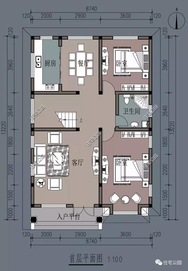 8米面寬自建農(nóng)村2層樓房設(shè)計圖，現(xiàn)代風(fēng)格