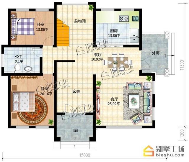 挑空客廳有檔次30萬自建農村三層樓房設計圖