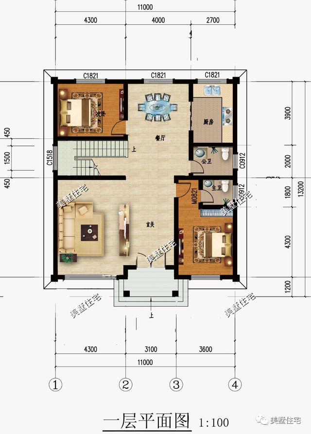 11X13米三層自建樓房設(shè)計圖，實用、大氣