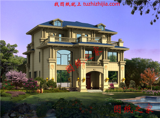 三間三層房子設(shè)計(jì)圖，高端三層樓房設(shè)計(jì)圖，三層兩個(gè)大露臺(tái)