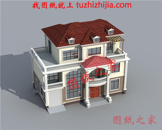 農(nóng)村4間3層樓房設(shè)計圖，帶車庫，挑空客廳，坡屋頂