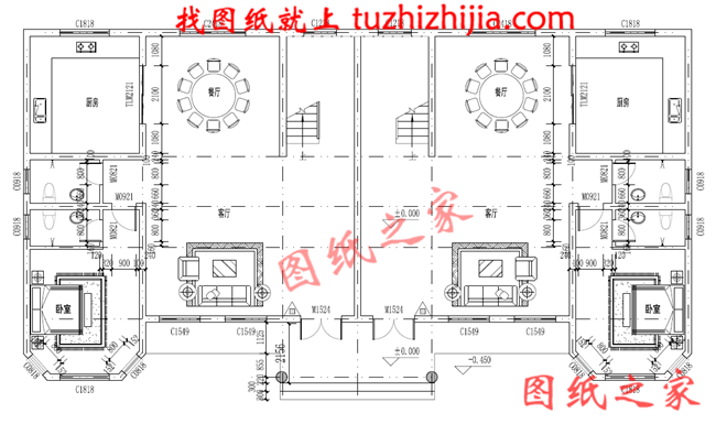 農(nóng)村二層半雙拼別墅設(shè)計圖，客廳中空，帶大露臺