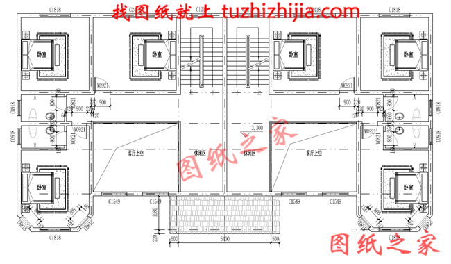 農(nóng)村二層半雙拼別墅設(shè)計圖，客廳中空，帶大露臺