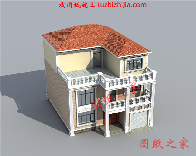 新農(nóng)村三層樓房設(shè)計(jì)圖，占地90平米，帶車庫(kù)，帶大露臺(tái)