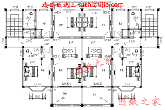 鄉(xiāng)村兄弟二層雙拼別墅設(shè)計圖，單戶120平米左右，戶型合理