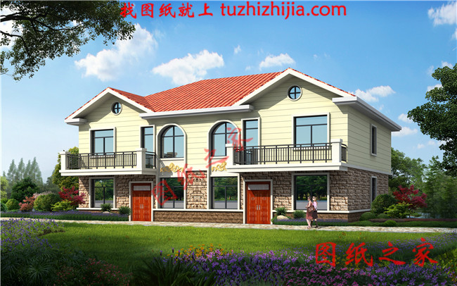 簡(jiǎn)單實(shí)用二層雙拼樓房設(shè)計(jì)圖，造價(jià)30萬(wàn)左右，雙拼別墅