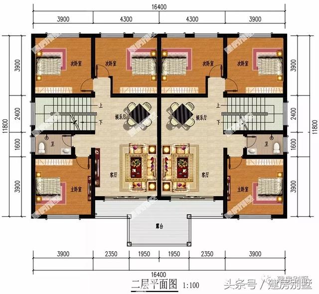 16*12米二層雙拼別墅設(shè)計(jì)圖，建好保證很有面子