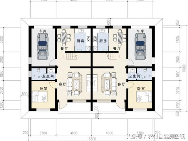 2款帶庭院的雙拼農(nóng)村自建房戶型圖，小宅基地可以看看