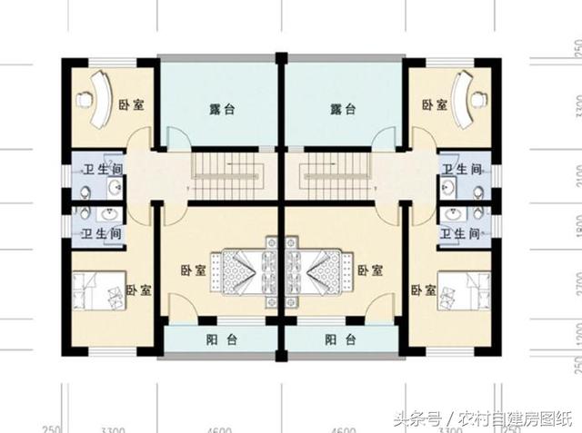 2款帶庭院的雙拼農(nóng)村自建房戶型圖，小宅基地可以看看