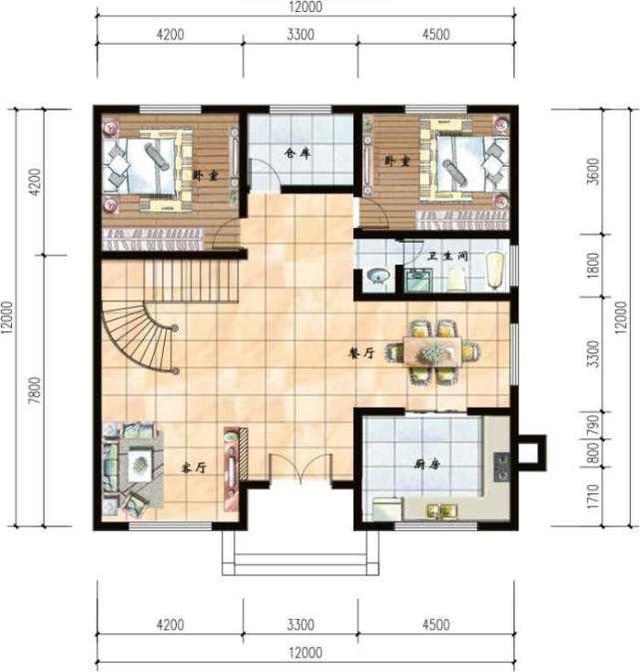 12x12米方正三層自建樓房設(shè)計(jì)圖，你喜歡方方正正的嗎