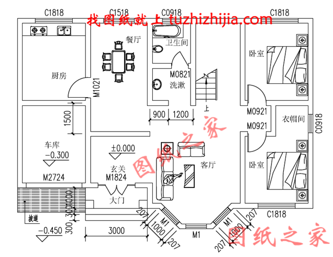 簡潔大氣140平方三層房子設(shè)計圖，帶車庫