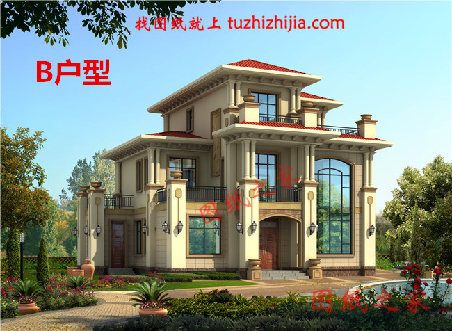 豪華歐式三層別墅住宅設(shè)計圖紙，占地面積150平方米