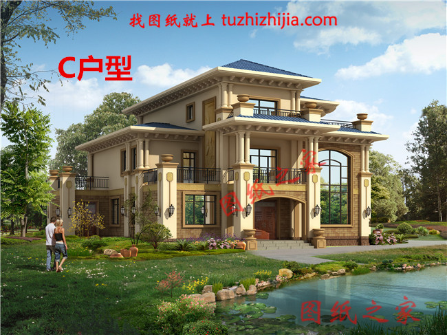 豪華農(nóng)村帶露臺(tái)三層樓房別墅設(shè)計(jì)圖紙，占地200平方米左右