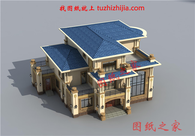 豪華農(nóng)村帶露臺(tái)三層樓房別墅設(shè)計(jì)圖紙，占地200平方米左右