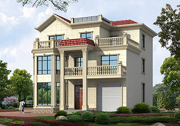 帶車庫三間復(fù)式三層樓房設(shè)計(jì)圖，外觀精致、大方