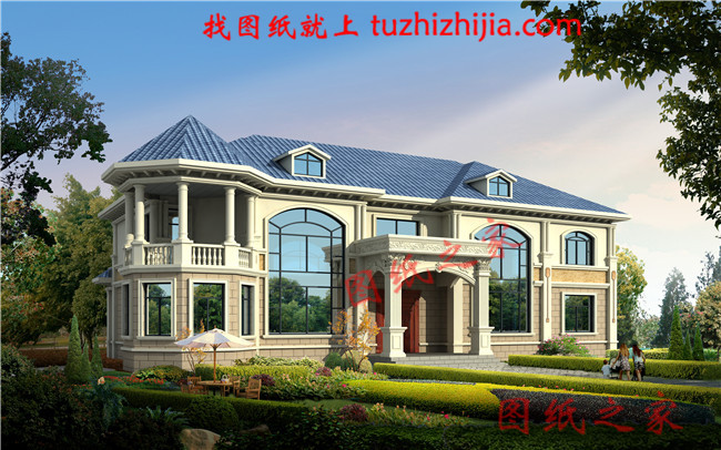 高端豪華二層別墅設(shè)計(jì)圖紙，占地300平方米，樓梯設(shè)計(jì)的無(wú)比大氣