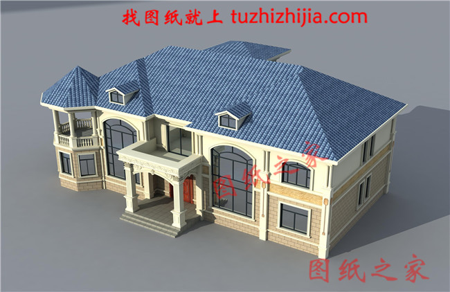 高端豪華二層別墅設(shè)計(jì)圖紙，占地300平方米，樓梯設(shè)計(jì)的無(wú)比大氣