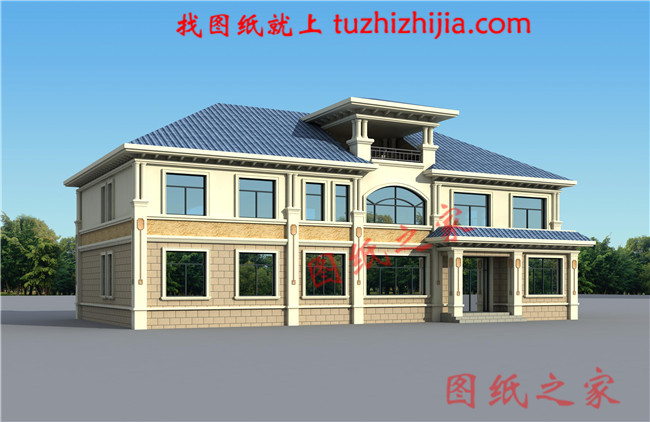 高端豪華二層別墅設(shè)計(jì)圖紙，占地300平方米，樓梯設(shè)計(jì)的無(wú)比大氣