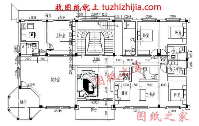 高端豪華二層別墅設(shè)計(jì)圖紙，占地300平方米，樓梯設(shè)計(jì)的無(wú)比大氣
