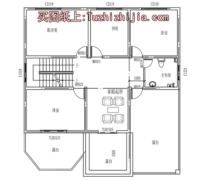 帶車庫三間復(fù)式三層樓房設(shè)計圖，外觀精致、大方