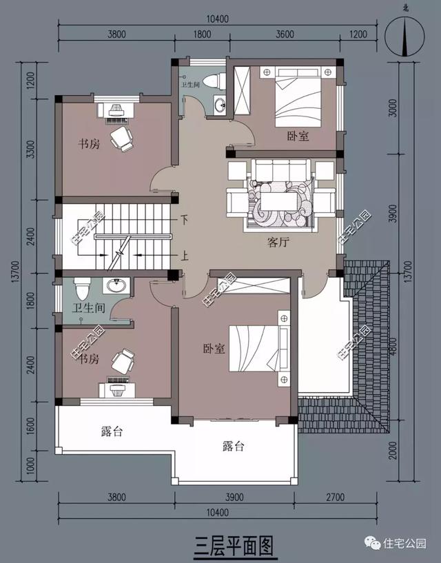 農(nóng)村三層半小洋樓設(shè)計圖，三層半帶閣樓別墅戶型就選他