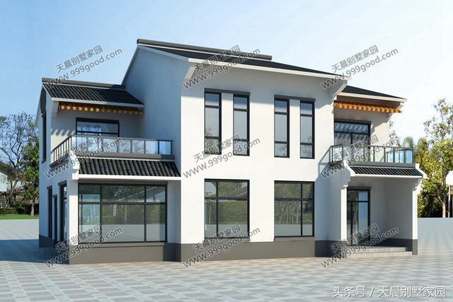 13X10.5米徽派二層別墅設計方案，中式風格