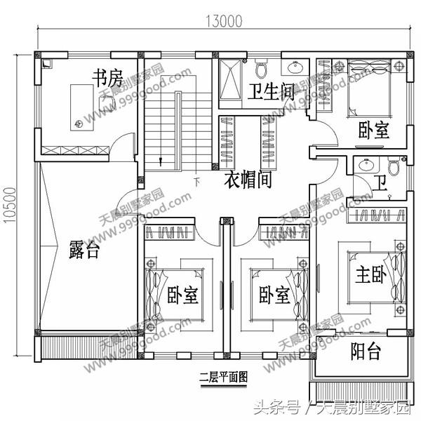 13X10.5米徽派二層別墅設計方案，中式風格