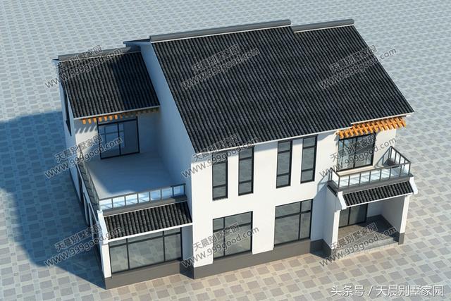 13X10.5米徽派二層別墅設計方案，中式風格