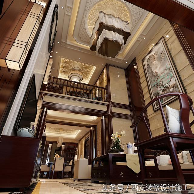 別墅豪華高端中式風(fēng)格裝修實(shí)景照片圖，大氣