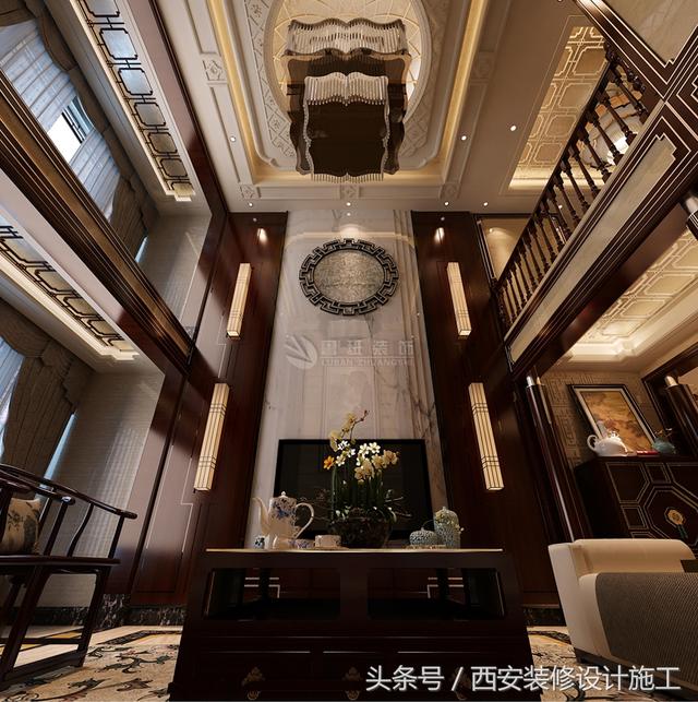 別墅豪華高端中式風(fēng)格裝修實(shí)景照片圖，大氣